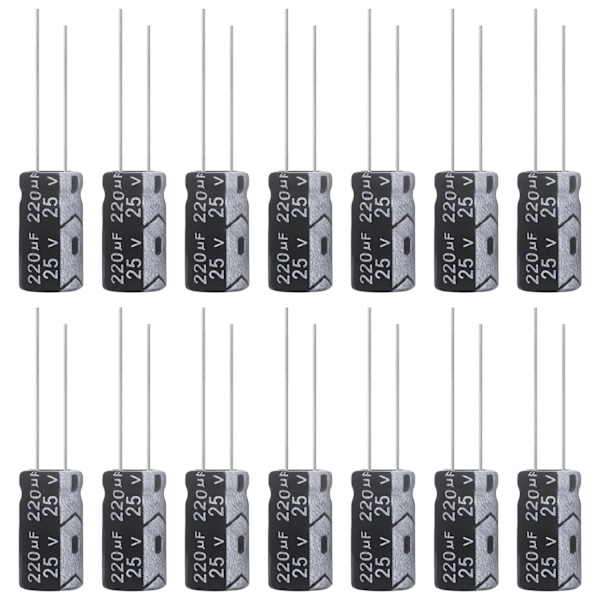 Kondensator 220uF 25V Aluminium Elektrolytisk Kondensator 6x12MM Elektrolytisk Kondensator 220 uF MFD 105°C (Pakke med 15)