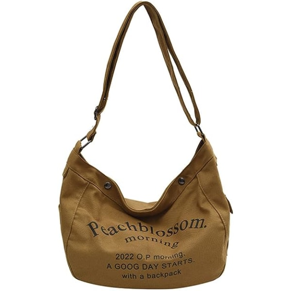 Peach Blossom Canvas Bag Axelväska Cross-body Bag Snygg väska med bokstäver för män Kvinnor Axelväska för shopping Holiday School