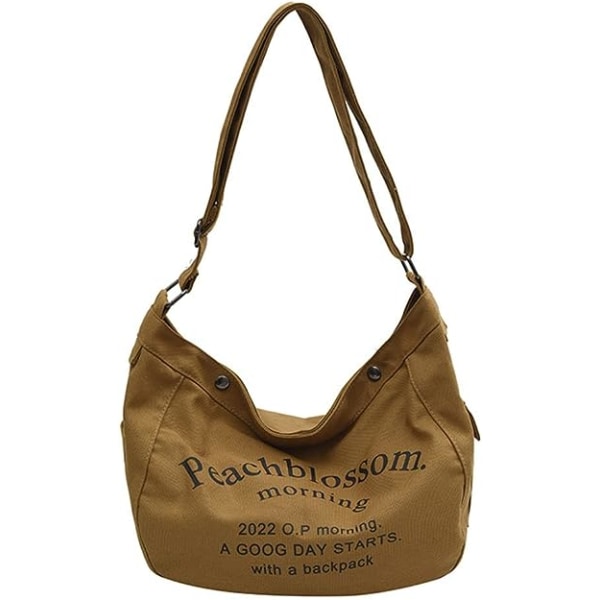 Peach Blossom Canvasväska Axelväska Cross-body Väska Snygg Väska Med Bokstäver För Män Kvinnor Axelväska För Shopping Semester Skola