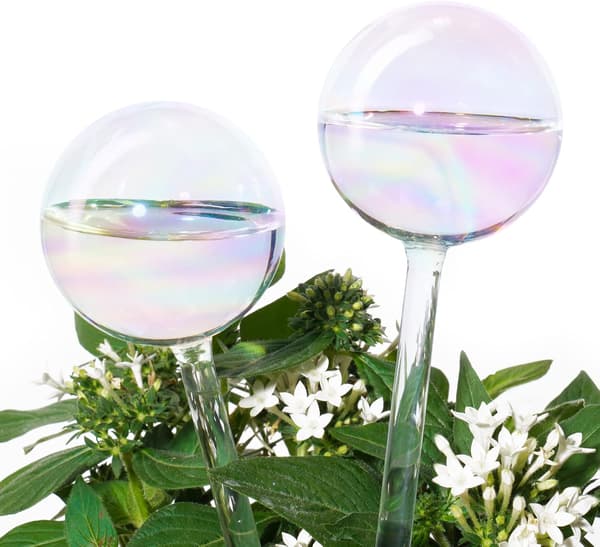 2 stk. iriserende regnbuegradientfarget klart glass selvvanningssystempigger, automatiske plantevanningskuler