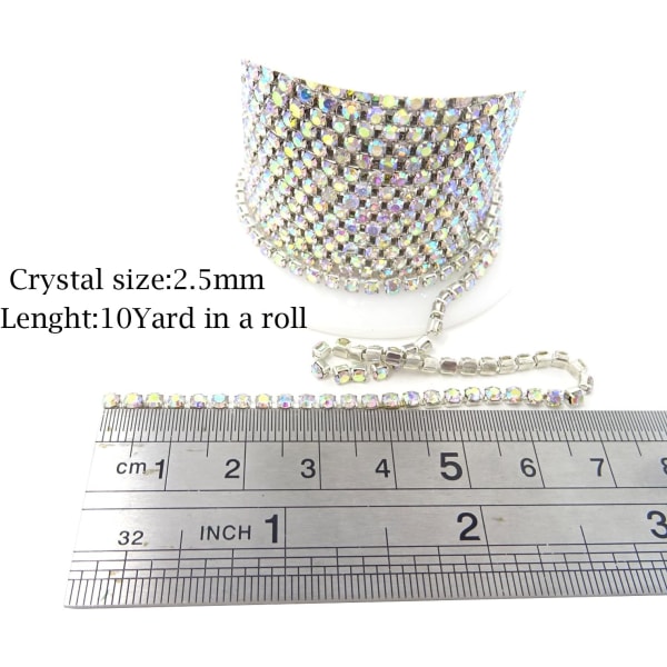20 meter krystal rhinestone tæt kæde trim sy håndværk 2,5 mm sølvfarve