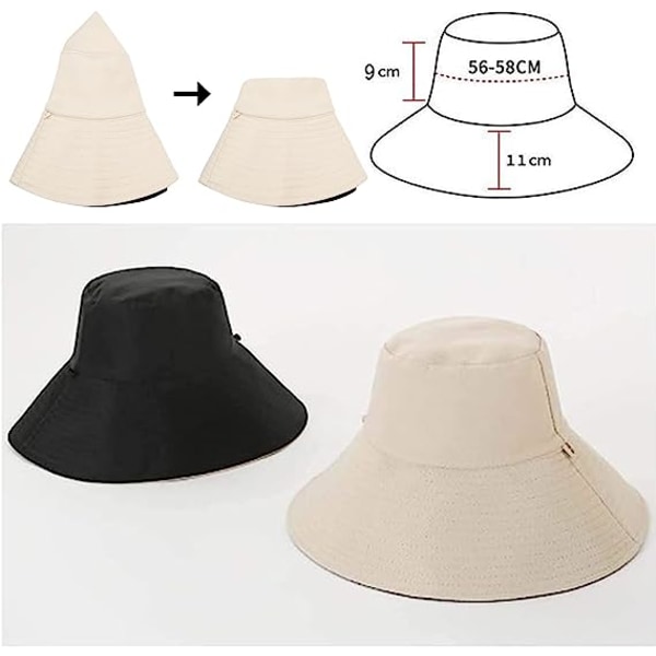 Hatt Dam Sommar Vikbar Floppy Solhatt Anti UV Bomull Sommarsemester Trädgårdssolhatt för Kvinnor UPF UV (Svart)