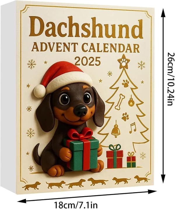 2026 Jul Dachshund Adventskalender, 24 Dager Hund Samleobjekt Overraskelser, 2D