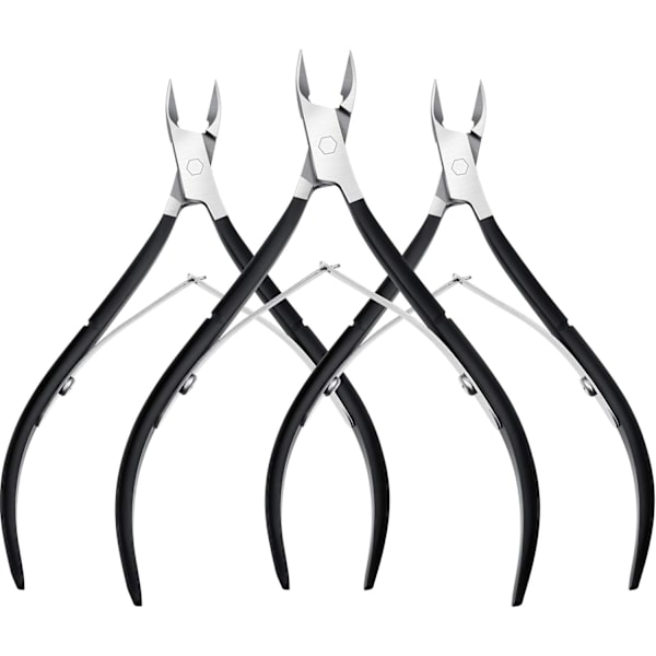 3-pack nagelbandsskärare, spetsiga blad, nagelbandstrimmer i rostfritt stål, nagelklippare, manikyrverktyg för naglar, ingen nagelbandspusher (svart)