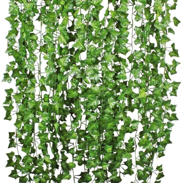 84 fod 12 tråde kunstige efeubladplanter vinranke hængende krans Falske løvblomster vægdekoration, grøn