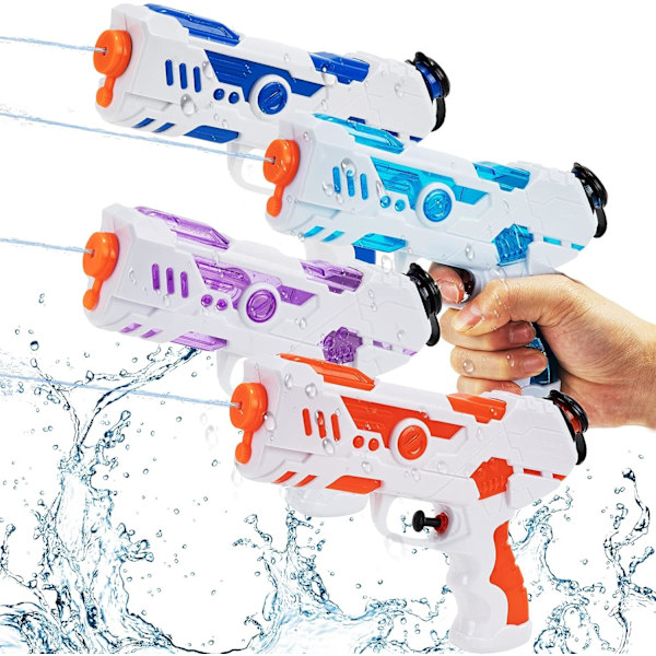 4-pack vattenpistoler för barn, vattenpistol med avtryckare, vattenpistol för sommar, simbassäng, strand, sand, utomhusspel, vattenleksaker