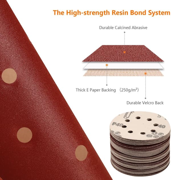 Sanding Discs 100stk SPTA Sanding Discs 40/80/120/180/320/400/600/800/1500/2000 grit 125mm Ideel til slibning/polering/rustning