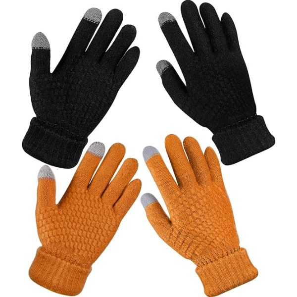 2 par pekskärmshandskar för damer, varma fleecefodrade stickade handskar Elastisk manschett Vinter texthandskar