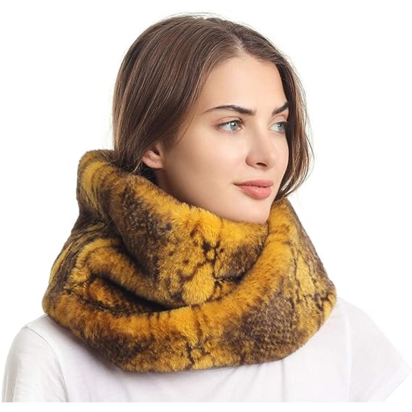Kvinnors vinter ormskinnstryck konstgjord päls oändlig halsduk varm kappa med rund hals