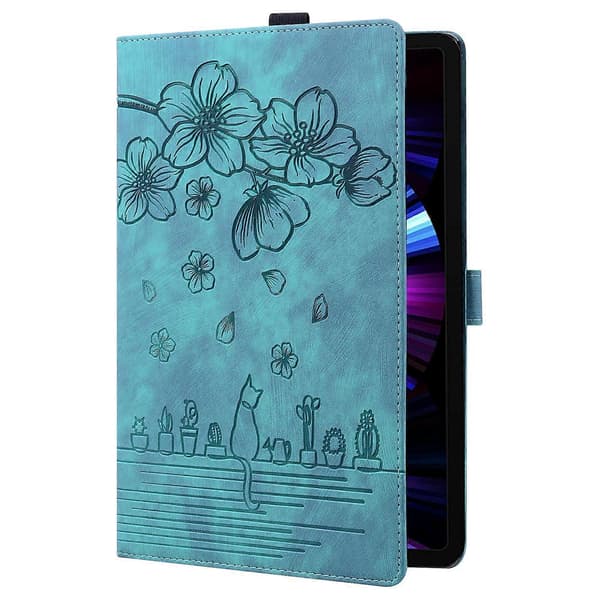 Til OnePlus Pad Pro/Pad 2 Etui Kort Slots Læder Tablet Stativ Folio Cover Blomst Kat - Grøn