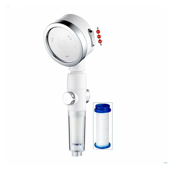 Duschhanddusch med tryck, handdusch (vit dusch (transparent handtag) + filterelement)