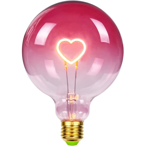 Led-glödlampa Large Globe Edison-glödlampa G125 Rosa Färg Hjärtatråd 2W Dimbar Special Dekorativ Glödlampa 220-240V E27 [Energiklass G]