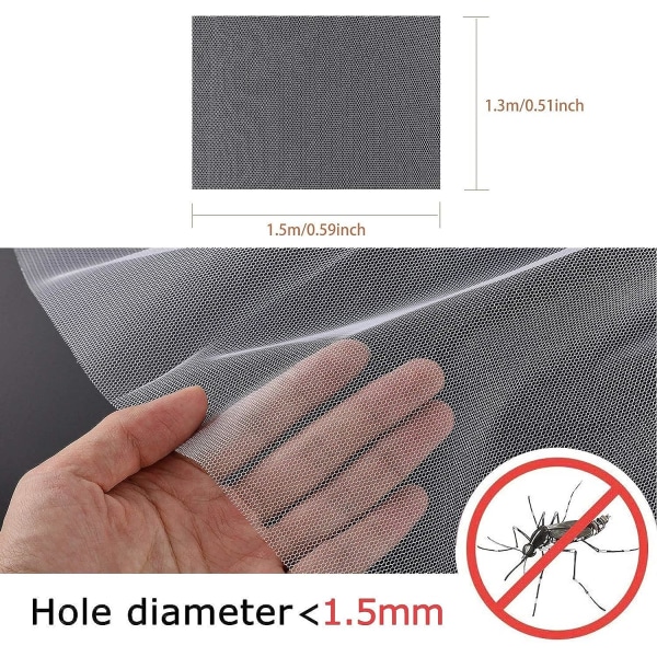 3 X Vindue Myggenet, 1,3m x 1,5m Insektnet Flyvende Vindue Skærm Mesh Insekt Bi Myggenet Tape 3 Ruller Selvklæbende Tape