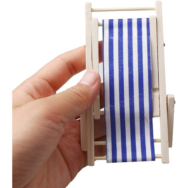 2 st Mini Strandstolar, Mini Trästol Strandstol Modell Mini Fällbar Strandstol Mini Möbler Tillbehör med Röda/Blå Ränder
