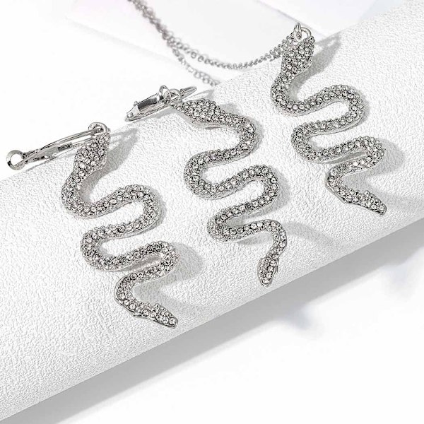 Smyckeset Orm Rhinestone Hänge Halsband och Örhängen Set för Kvinnor och Flickor