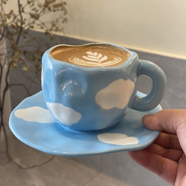 Søte, vridde, uregelmessige keramiske kaffekopper og skålsett, skykaffekopper, tekoppgaver for jenter, mammaelskere