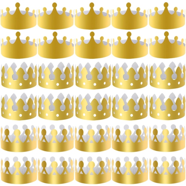 30 stk. Gullpapir Krone Fest Gull Kroner Hatter Kong Kroner for Fest og Feiring
