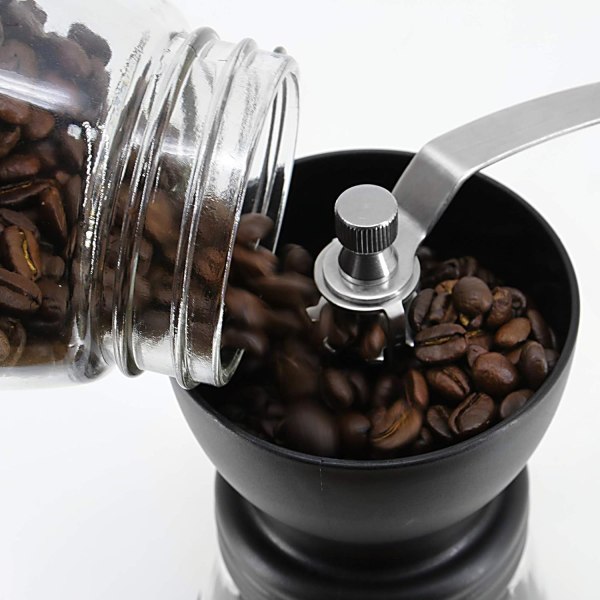 Manuell kaffebönskvarn | Justerbar grovhet Keramisk kvarn | Handhållen kaffekvarn | Kompakt vev för hem, kontor och resor