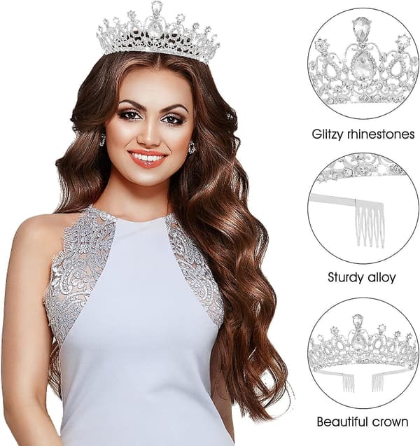 Kroneprinsesse - Krystall Rhinestone Krone Brude Bryllup Hodebånd
