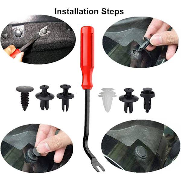 100 stk. nitteclips i plast - Universal nitteclips i plast - Clips til bilens kofanger - Fasteners til nitteclips - Udskiftningssæt til nitteclips