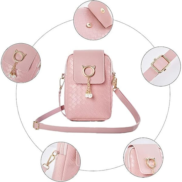 Kvinnors Mini Crossbody PU Mobiltelefon Axelväska, Dam Zipphone Plånbok Smart Mobiltelefon Väska med Justerbar Axelrem för Shopping