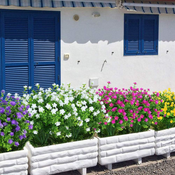 Konstgjorda blommor falska utomhus UV-beständiga buxbomväxter buskar 4-pack för inomhus utomhus hängande växt