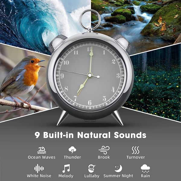 Väckarklocka Bluetooth högtalare Smart med 9 Nature Voice Sound Machine Timer Alarm FM-radio