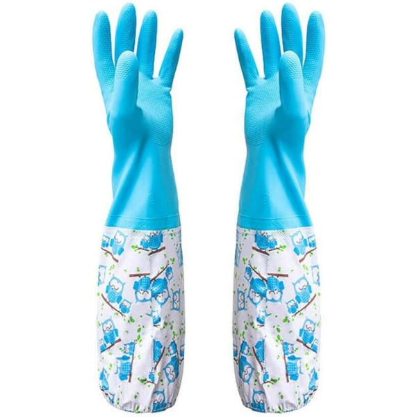 Ett par gummihandskar för rengöring av dammrännor - Lång arm - En one size - Blått mönster
