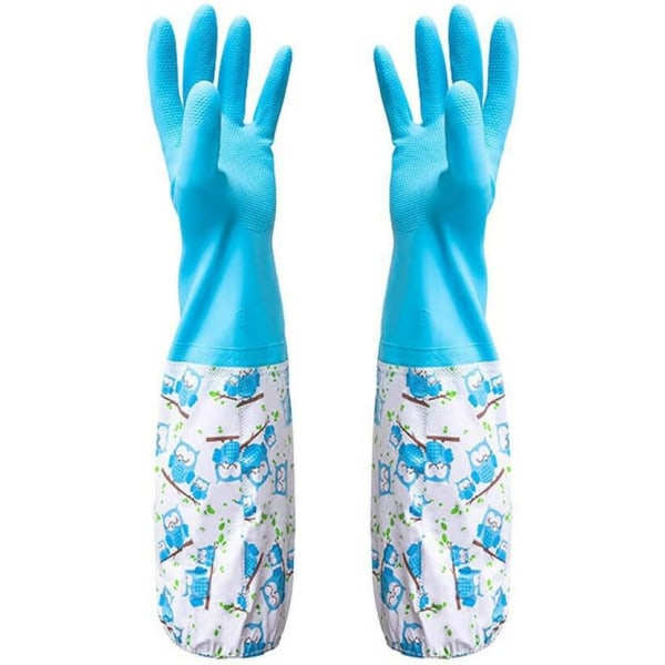 Pair of Rubber Gloves for Pond Gutter Cleaning - Long Arm - One Size - Blue Pattern