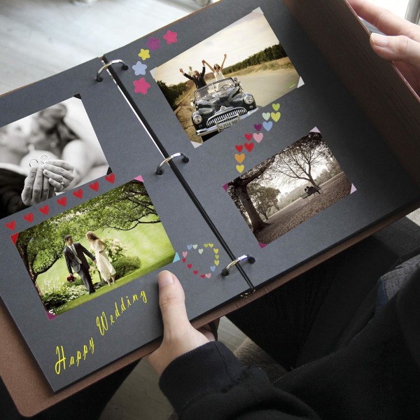 Fotoalbum Scrapbog Vintage Læder Cover 30 Sider Premium Sort Papir Memory Bog, Julegaver