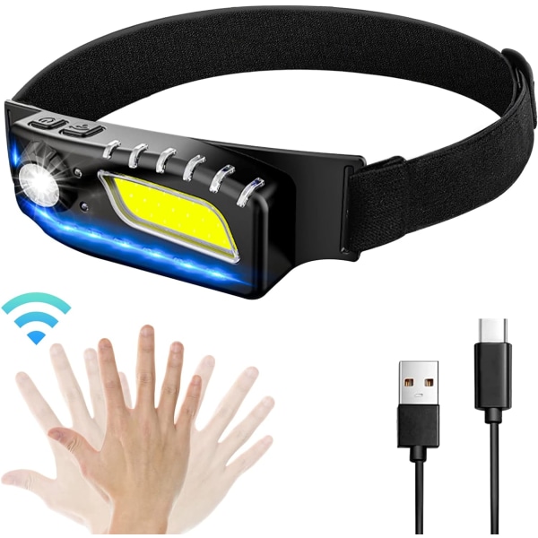 Ladattava otsalamppu, erittäin tehokas juoksuotsalamppu, 1500 Lumix 6-tilainen USB-otsalamppu lasten lukemiseen, COB-punainen etuvalo
