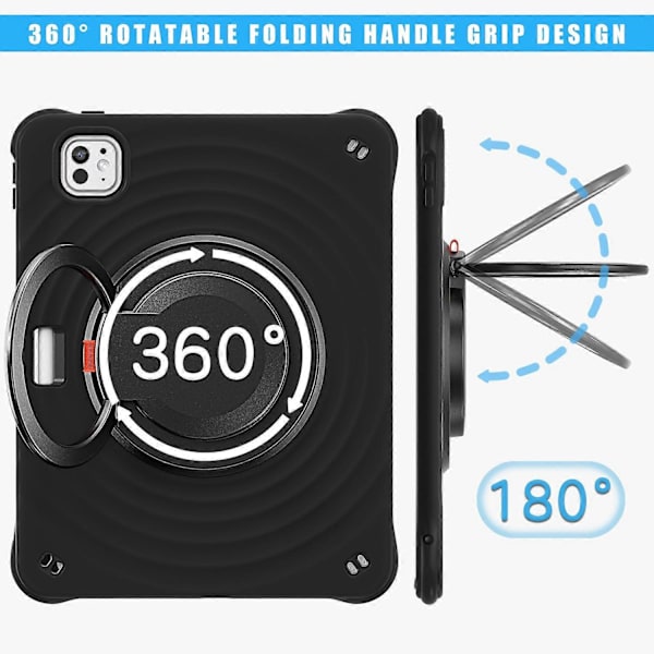Fodral för iPad Pro 11 (2024) Roterbart Handgrepp Ställ PC+Silikon+TPU Tablet Skydd