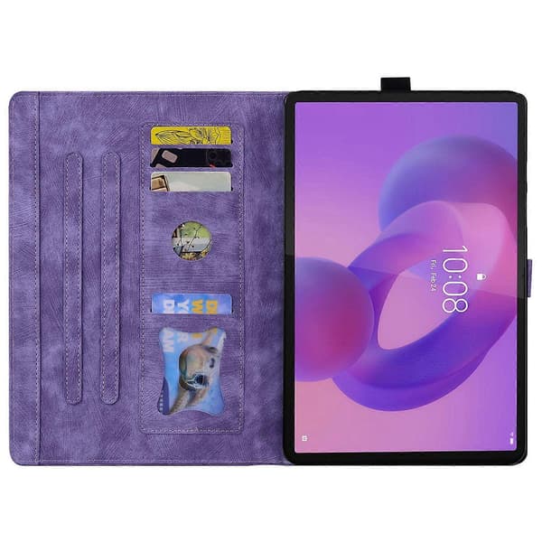 Fodral för Lenovo Tab K10C/Tab E10C med kortfack Läder Tablet Ställ Folio Omslag Blomma Katt