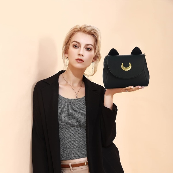 Kawaii axelhandväskor för damer Söt kattformad korskroppsväska Väska Väska Casual Pu-läder (svart)