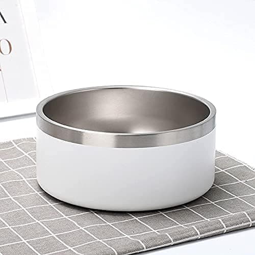 304 Rustfrit Stål Dobbeltvæggede Hundeskåle, Skridsikre Kæledyrsskåle, Kattefoder- og Vandskål med Gummibase Uden Spild (64oz, Hvid) white