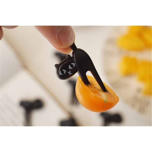 6st tecknad svart katt fruktplockar barn Bento lunchlåda gafflar Heminredning Stall Vackert