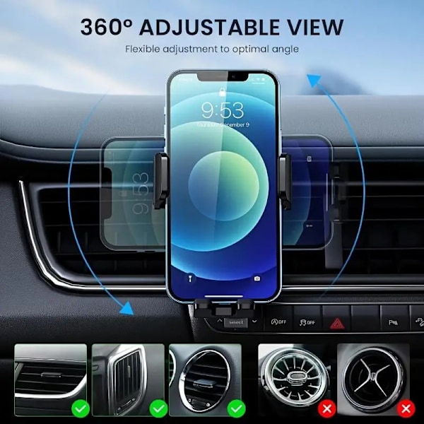 Biltelefonholder 360 graders roterende bilventilholder for iPhone og Android-smarttelefoner