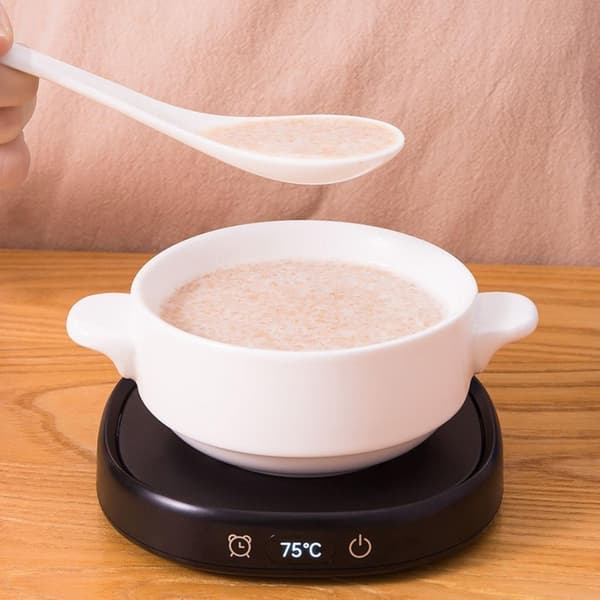 Smart kaffekopvarmer til drikkevarer og mad, stearinlysvarmer, stor panelvarmediameter op til 130 mm (sort)