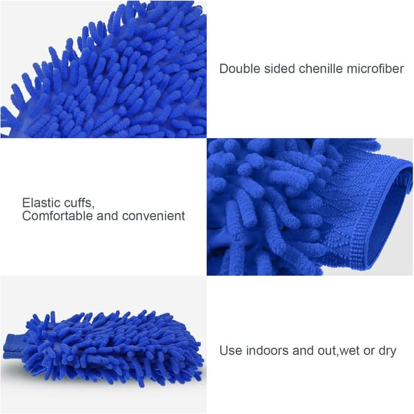 5-pack biltvättvantar i chenille-mikrofiber, vändbara, reptåliga, blå