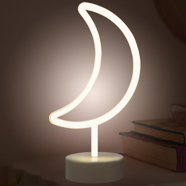 LED Neon Skilt Soverom Dekorativt Nattlys Innendørs Belysning Batteri og USB Drevet Lampe (Varmt Hvitt Månelys)