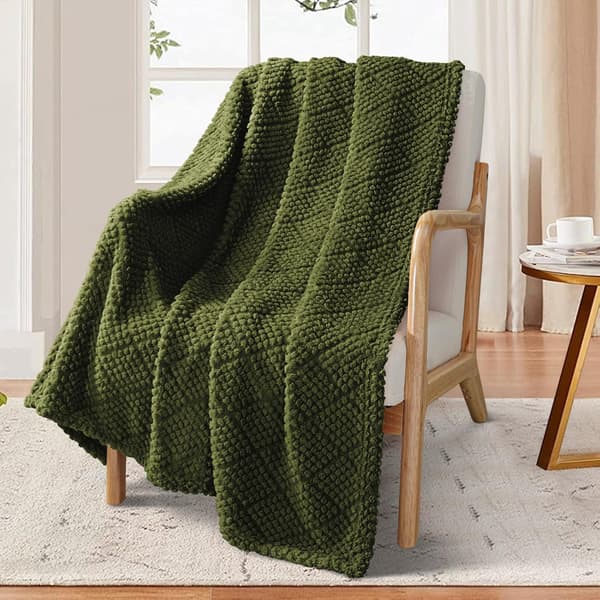 Mykt jacquard-pledd til sofa, 130x150 CM, vaffelpledd, lett og koselig sengeteppe, helårs, luftig mikrofiber, oliven 130*150CM Olive