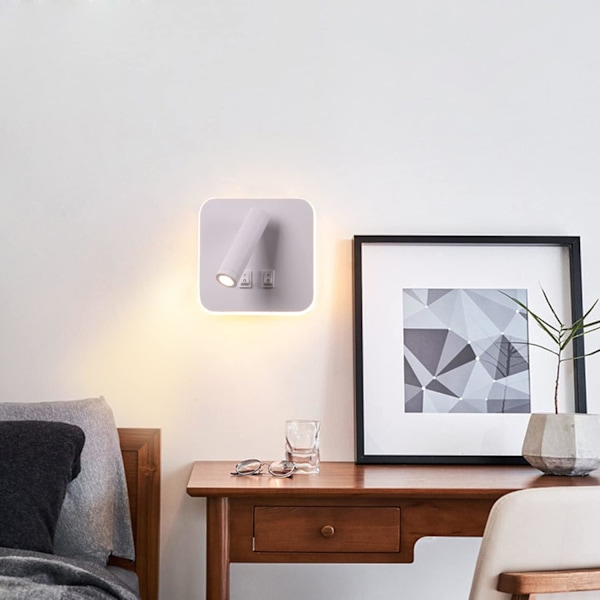 Sengelampe, roterende væglampe væglampe 3000K (13w) Rectangular white