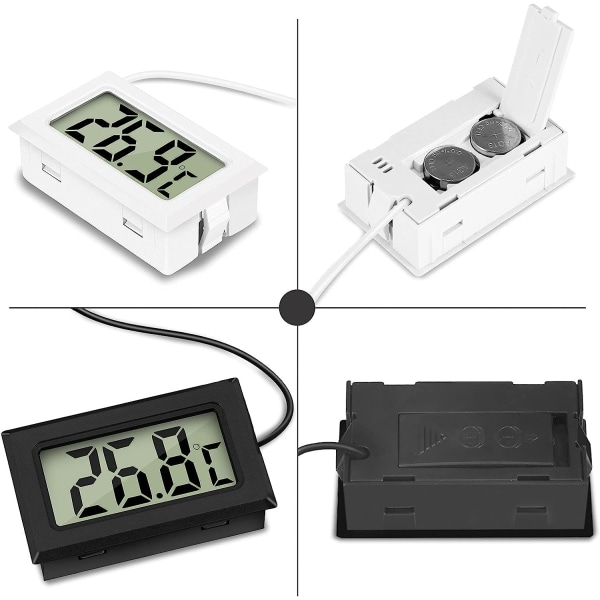 4x digital LCD-termometer temperaturmonitor med extern sond för kyl och frys Kylskåp Akvarium (2x svart 2x vit)