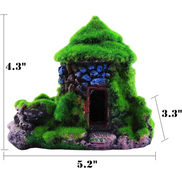 Akvariedekorasjoner Fiskegjemmested Hus Hule med grønn naturtro mose, for å dekorere akvariet