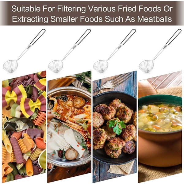 9 stk. Rustfritt Stål Edderkopp Sil Sked, Kjøkken Tråd Skum Sked med Håndtak, for Hot Pot, Tortellini og Kjøttboller