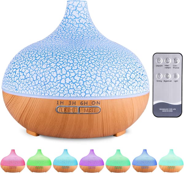 Æterisk oliediffuser, 550 ml ultralyd luftfugter elektrisk aromaterapi diffuser med fjernbetjening, 7 farver