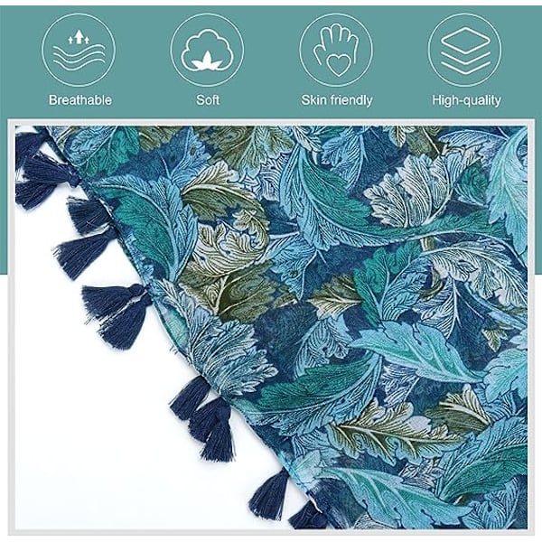 Dam Scarves Lättvikts - Dam Bomullslinne Scarves Fransar Blommigt Tryck Långa Scarves för Vår Höst Vinter