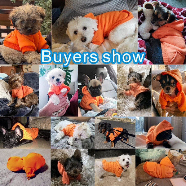 Vinter Hund Hoodie Sweatshirts med Lommer Varme Hunde Tøj til Små Hunde Chihuahua Frakke Tøj Hvalp Orange Small