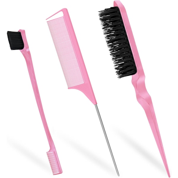 3 st Slick Back Hårborste, Kantborste, Slick Borstset, Tuperingsborste, Volymborste, För Kvinnor Hårsalong Hårstyling, Rosa
