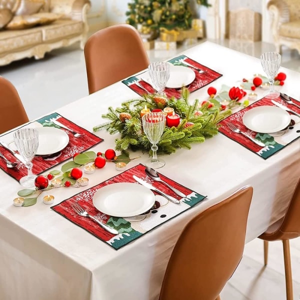 Julbordsunderlägg för matbord, LTGB-bordsunderlägg i bomull och linne, broderat snögubbemönster